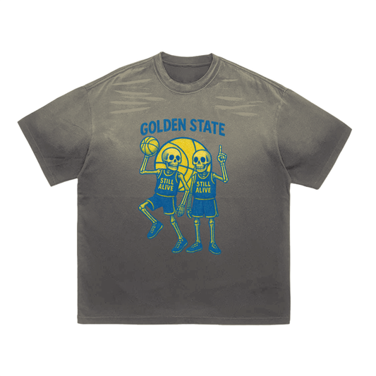 Still Alive Golden State Basketball Vintage Washed Dyed Gradient T-Shirt